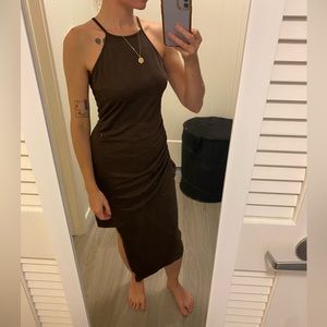 Chocolate brown suede asymmetrical dress